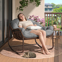 Garvee Fauteuil à bascule d'extérieur surdimensionné Papasan Rocker Ergonomique Cadre en acier à bascule lisse Tissu polyester durable Gris Patio Jardin Porche