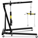 Garvee 2 Ton Folding Hydraulic Engine Hoist with Leveler, 4400 LBS Capacity, Telescopic Boom, Black for Garage Workshop Warehouse - Black