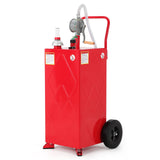 Garvee 35 Gallon Fuel Caddy with Manual Pump, 9.8 ft UV-Resistant Hose Tank Gauge Ground Clamp 2 Wheels, Portable Gas Diesel Tank for Car Boat ATV Lawn Mower, Red - Red-Diamond Pattern