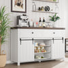 Garvee Farmhouse Buffet Cabinet, Kitchen Sideboard with Sliding Barn Doors, 5 Drawers, Wooden Storage Cabinet, Coffee Bar Station for Kitchen, Living Room, Dining Room, White