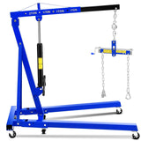 Garvee 2 Ton Folding Hydraulic Engine Hoist with Leveler, Telescopic Boom, 6 Casters for Garage Workshop Warehouse, Heavy Duty, Blue - Blue