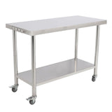 Garvee 48"L x 24"W x 35"H Stainless Steel Work Table - Heavy-Duty Prep Table with Undershelf, Wheels, and Hooks for Kitchen and Restaurant Use - 