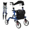 Garvee Rollator Walker for Seniors with Seat & Storage Bag, Shock Absorber, 10" & 8" All-Terrain Rubber Wheels, Lightweight Aluminum Foldable Walker with Backrest, Adjustable Height 34-40", Blue
