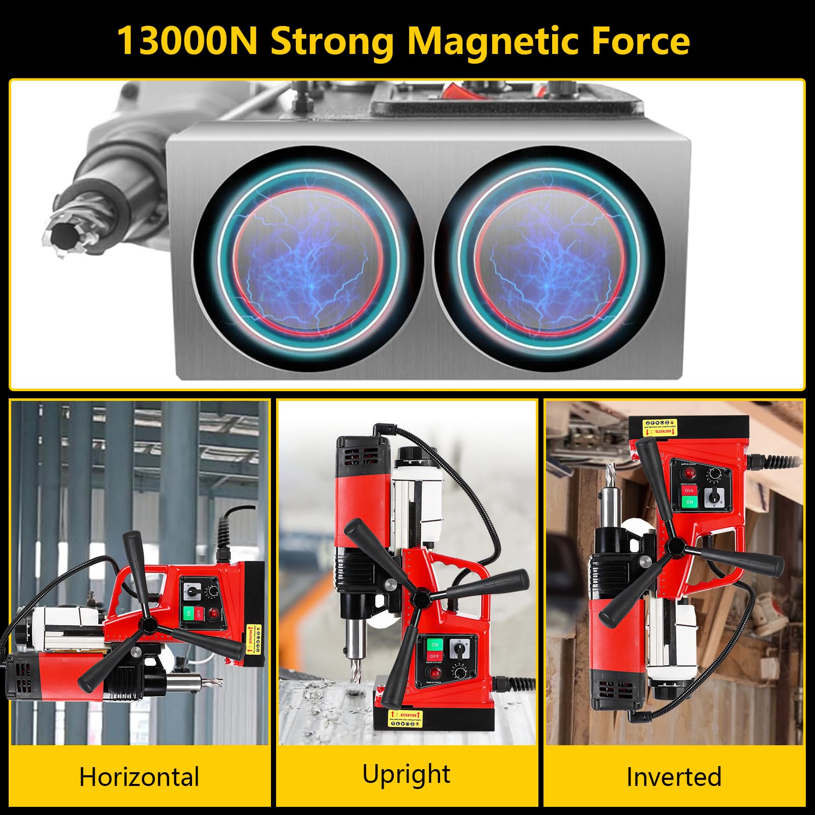 13,000N strong magnetic base for stable drilling