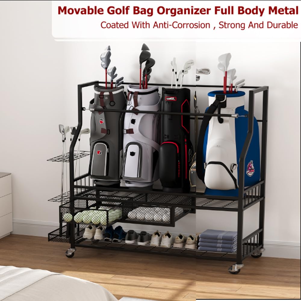 Powder-coated full metal golf bag organizer for strength and durability