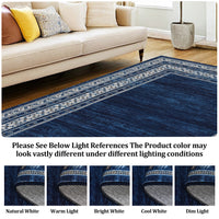 Tapis Lavable Géométrique Garvee 9x12, Tapis Doux Moderne Antidérapant pour Salon, Chambre, Salle à Manger, Crèche, Bleu