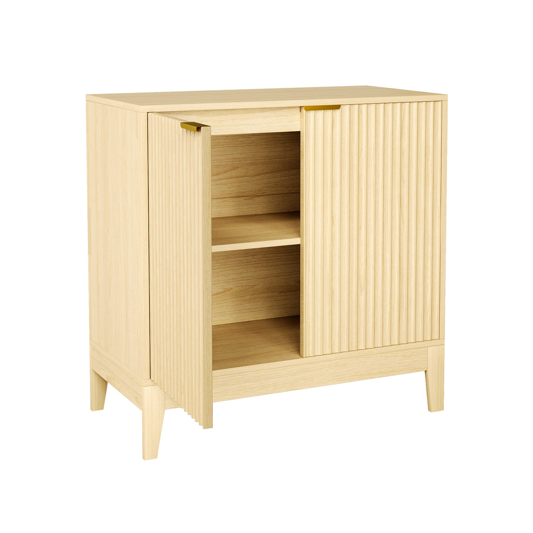 Buffet bahut moderne cannelé Garvee – Console de 81 cm avec étagère réglable, 2 portes, idéal pour le salon, la salle à manger, la cuisine, l'entrée – Couleur chêne