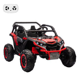 Garvee 24V Ride On Utv For Kids,2 Seater 4WD Electric Truck With Remote Control, High And Low Speed Adjustment, Led Lights,4-wheel shock absorption,One Click Start, Music Player (Red) - Red