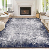 Garvee Modern Navy Blue & Grey 5x7 Area Rug, Washable, Soft Bordered Abstract Rugs for Living Room Bedroom, Low Pile Non-Slip Foldable Throw Rug Carpet for Dining Room Home - Navy Blue & Grey