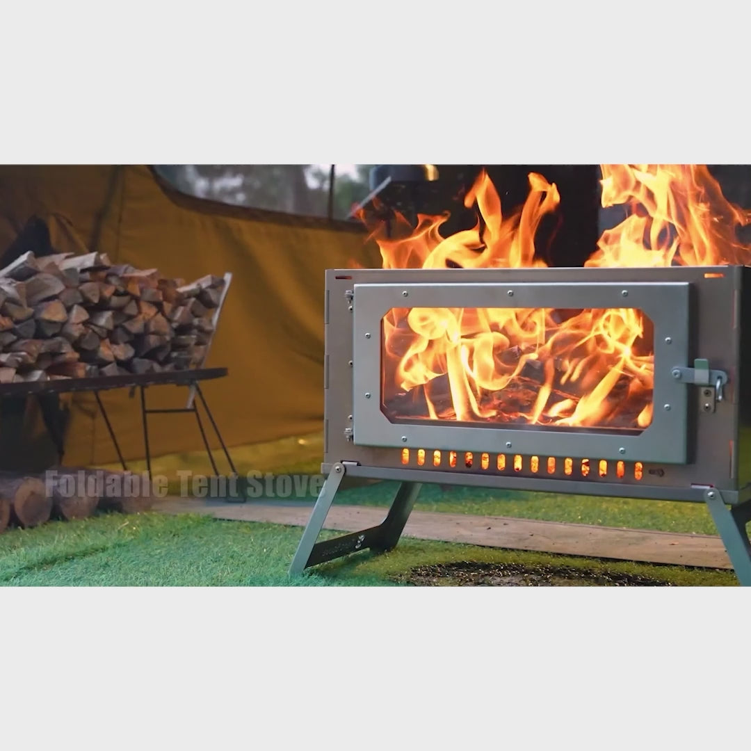 poêle de tente Poêle de tente chaude portable à bois GARVEE avec verre de vue