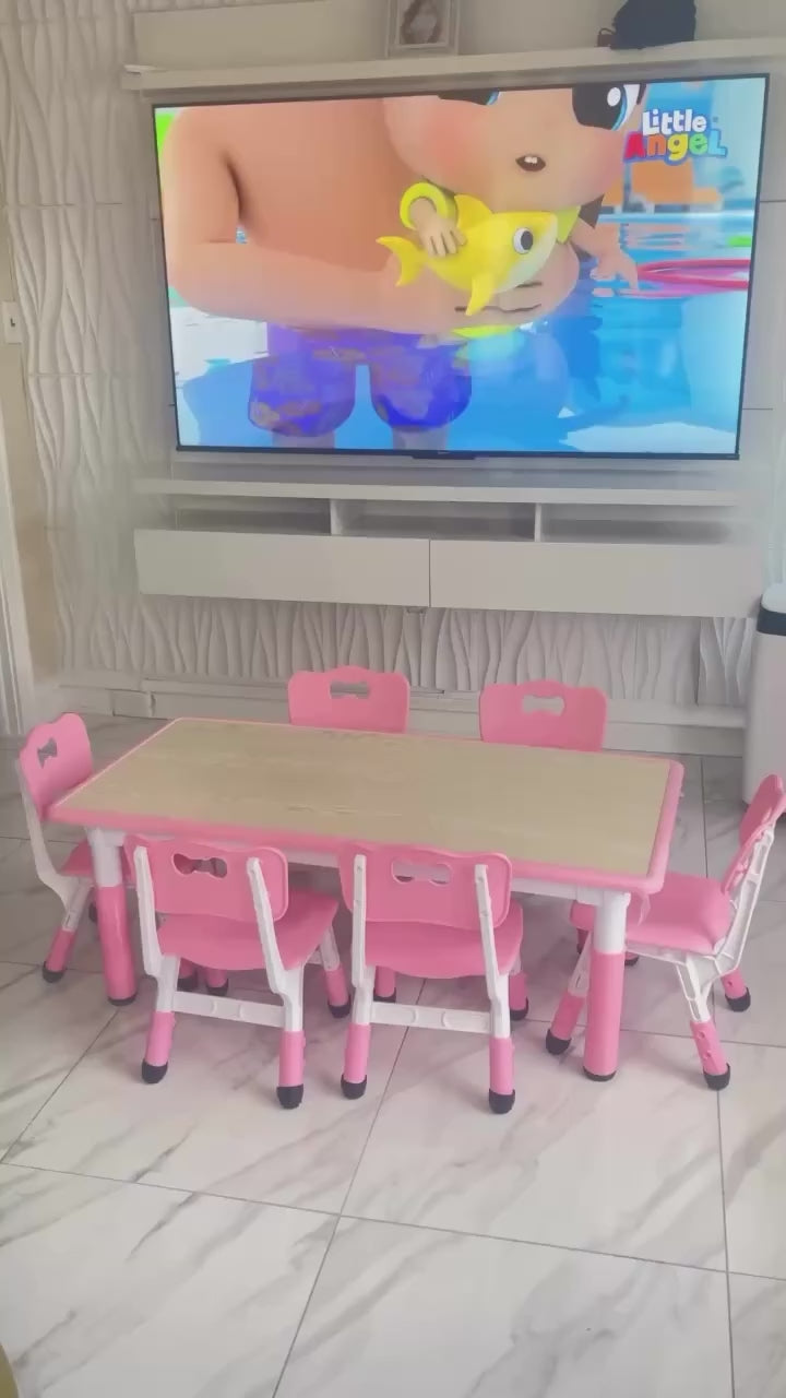 Garvee Kids Table and 6 Chair Set - Height Adjustable, Multifunctional Desk, Ergonomically Designed Chairs, Max 300lbs, for Ages 2-10, Classroom, Daycares, Home