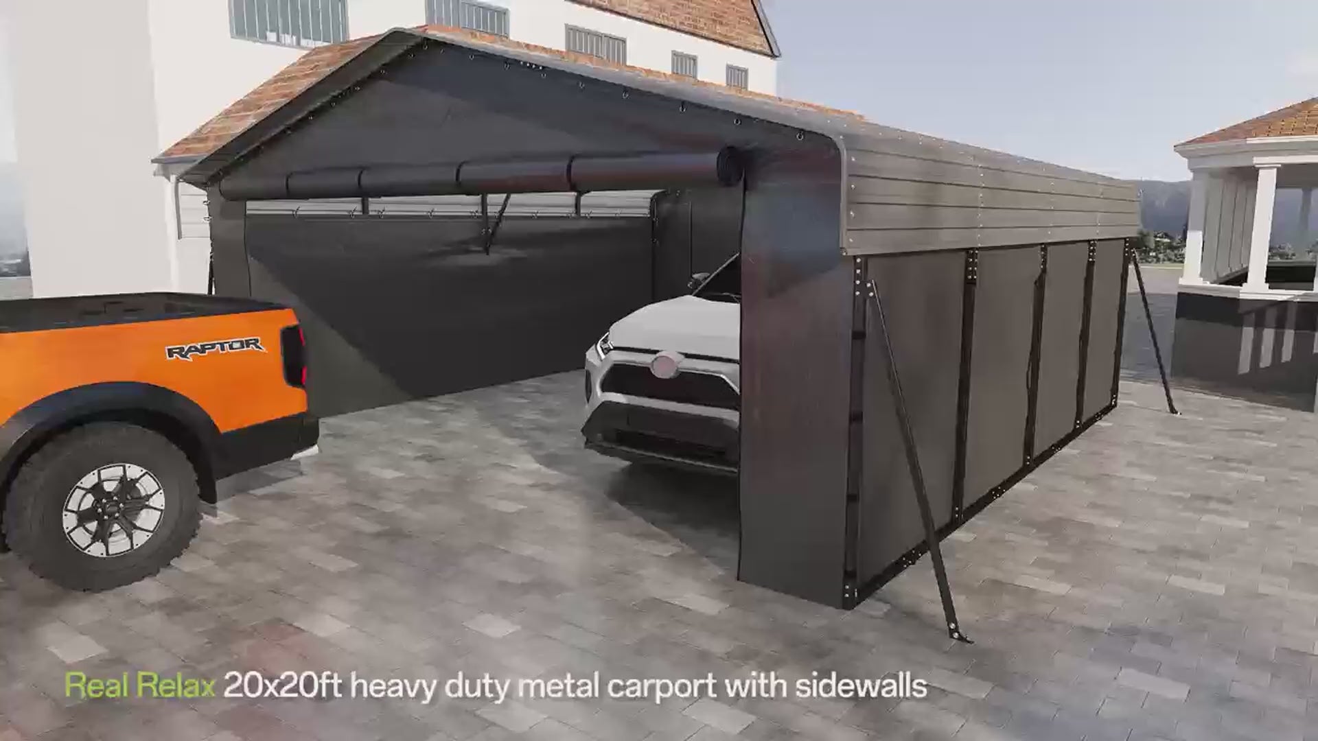 Abri de voiture métallique Garvee 20'x20'x10' pour 2 voitures avec bâche 220g, toutes saisons, pour pick-up pleine grandeur, bateaux de pêche, tracteurs, acier renforcé, gris