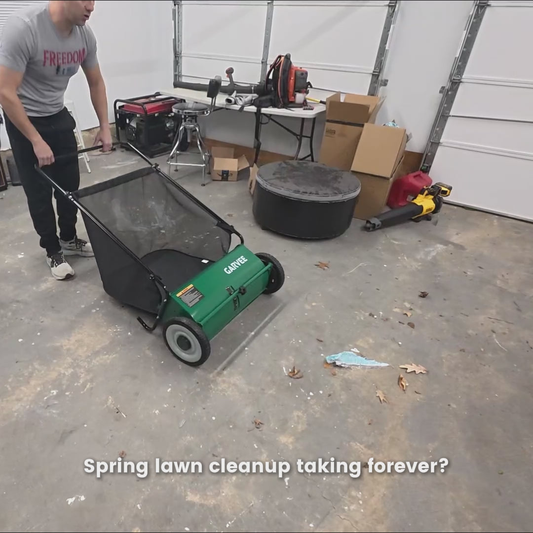 Garvee Push Lawn Sweeper 26 in Width, Enhanced 4-Brush System, Heavy Duty Steel Frame, Yard and Garden Cleanup, Red