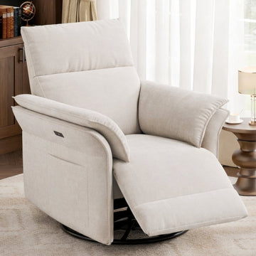 Fauteuil inclinable motorisé pivotant Garvee avec port USB, pivotant à 270° et accoudoirs double couche, bascule, inclinaison motorisée, fauteuil en tissu chenille pour salon, chambre de bébé, beige