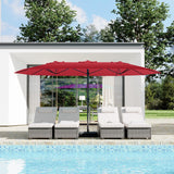 Garvee 15' Large Patio Umbrella with Base, Outdoor Double-Sided Rectangle Market Umbrella Outside Umbrellas for Poolside Lawn Backyard, Wine Red - Wine Red