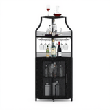 Garvee Corner Wine Bar Rack Cabinet with Detachable Wine Rack, Bar Cabinet with Glass Holder and Mesh Door, Liquor Coffe Bar Cabinet with Adjustable Shelves, ‎Black - Black