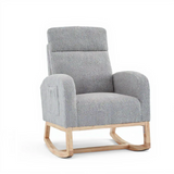 Garvee Nursery Wingback Rocking Glider Chair, Upholstered Accent Rocker Chair, Tall Back Arm Chair with Pockets, Rubber Wood Legs and Side Pocket for Living Room, Grey - Velvet | Grey