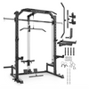 GARVEE Smith Machine Home Gym with Barbell Bar, Cable System, Lat Pulldown Attachments, Safety Spotter Arms, J Hooks, Landmine, Multi-Functional Squat Rack for Full Body Strength Training