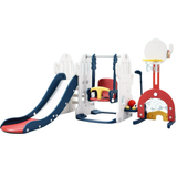 Garvee 7-in-1 Toddler Slide and Swing Set with Adjustable Swing, Basketball Hoop, Soccer Golf, Ring Toss, HDPE Material, Indoor Outdoor Playset for Kids Ages 1-3 - Blue
