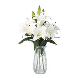 Garvee Real Touch Artificial Flora Flowers with Vase - Lifelike Silk Faux Lilies, 3 Stems 6 Blooms, UV Resistant, Home Office Table Centerpiece, Wedding & Easter Decor - Pure White - Pure White