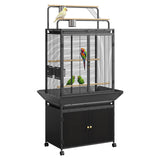 Garvee Heavy Duty 71" Rolling Bird Cage with Play Top – Escape-Proof Metal Flight Cage for Parrots, Macaws, Cockatiels, Budgies – Removable Tray, Storage Cabinet, Stand & Wheels – Indoor & Outdoor Use – Black & Dark Walnut, 75x46x182cm