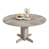 Garvee Farmhouse Round Dining Table for 4-6 – 47 Inch Wooden Pedestal Base – Space-Saving Circle Table for Apartment, Living Room, or Dining Area – Grey Finish - Grey