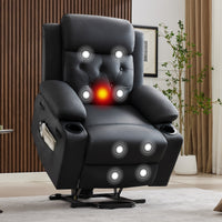 Fauteuil inclinable électrique Garvee Power Lift pour personnes âgées avec massage et chauffage lombaire, fauteuil inclinable simple électrique en cuir PU avec poches latérales, 2 porte-gobelets pour personnes à mobilité réduite, noir