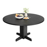 Garvee Farmhouse Round Dining Table for 4-6 – 47 Inch Pedestal Base – Space-Saving Circle Kitchen & Dining Room Table for Apartment, Living Room, or Breakfast Area – Black Finish - Black