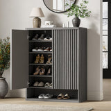 Garvee Modern Shoe Cabinet – 31.5" Large Entryway Organizer with Adjustable Shelves, Fluted Doors, Holds 25–30 Pairs, Narrow MDF Wooden Storage Rack for Hallway or Living Room, Gray