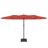 Garvee 15FT Rectangular Patio Umbrella with 48 Solar LED Lights & Base - UV Protection, Waterproof, Crank Handle - Large Outdoor Sun Shade for Garden, Deck, Pool, Backyard - Red - Navy Blue