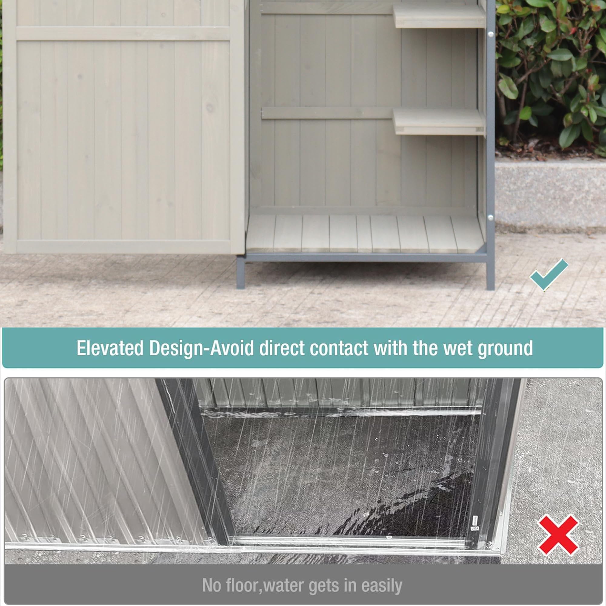 Garvee outdoor storage cabinet raised floor design for keeping items above wet ground