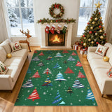 Garvee Holiday Xmas Tree Motif Area Rug - Washable Low Pile Non-Slip Soft Decorative Carpet for Living Room, Bedroom, Dining Room - Green, 5x7ft (152x213cm) - Green