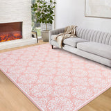 Garvee Washable Area Rug for Living Room, Bedroom, Dining Room – Soft Modern Floral Low Pile Carpet, Non-Slip, Mark Resistant, Collapsible, Boho Home Decor – Pink, 5x7ft (152x213cm), United States