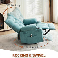 Garvee Swivel Recliner Chair with Massage & Heat for Elderly Adults, Ergonomic Lounge Single Sofa, Manual Recliner with Overstuffed Cushion, Side Pocket, Cup Holders for Living Room, Bedroom, Blue