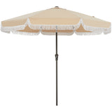 Garvee Boho Fringe Patio Umbrella 10FT - UV 50+ Protection, 8 Fiberglass Ribs, Windproof Crank & Tilt, 1.5" Steel Pole - Outdoor Sun Shade for Garden, Pool, Beach, Deck, Backyard - Beige - Beige