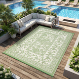 Garvee Waterproof Reversible Outdoor Rug 9x12ft - Botanical Cottagecore Patio Carpet - UV Resistant, Collapsible, Lightweight - For RV, Deck, Porch, Balcony, Camping, Picnic, Beach - Gray-Green/Ivory, USA - Green & White