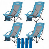 Garvee High Back Folding Beach Chairs 4 Pcs for Adults – Lightweight, Portable, Extra Wide Seats, Padded Armrests, Cup Holders, Storage Pockets – Perfect for Camping, Picnics, Festivals, Travel – Blue Mesh Fabric, Set of 4 - Blue/4 Pcs