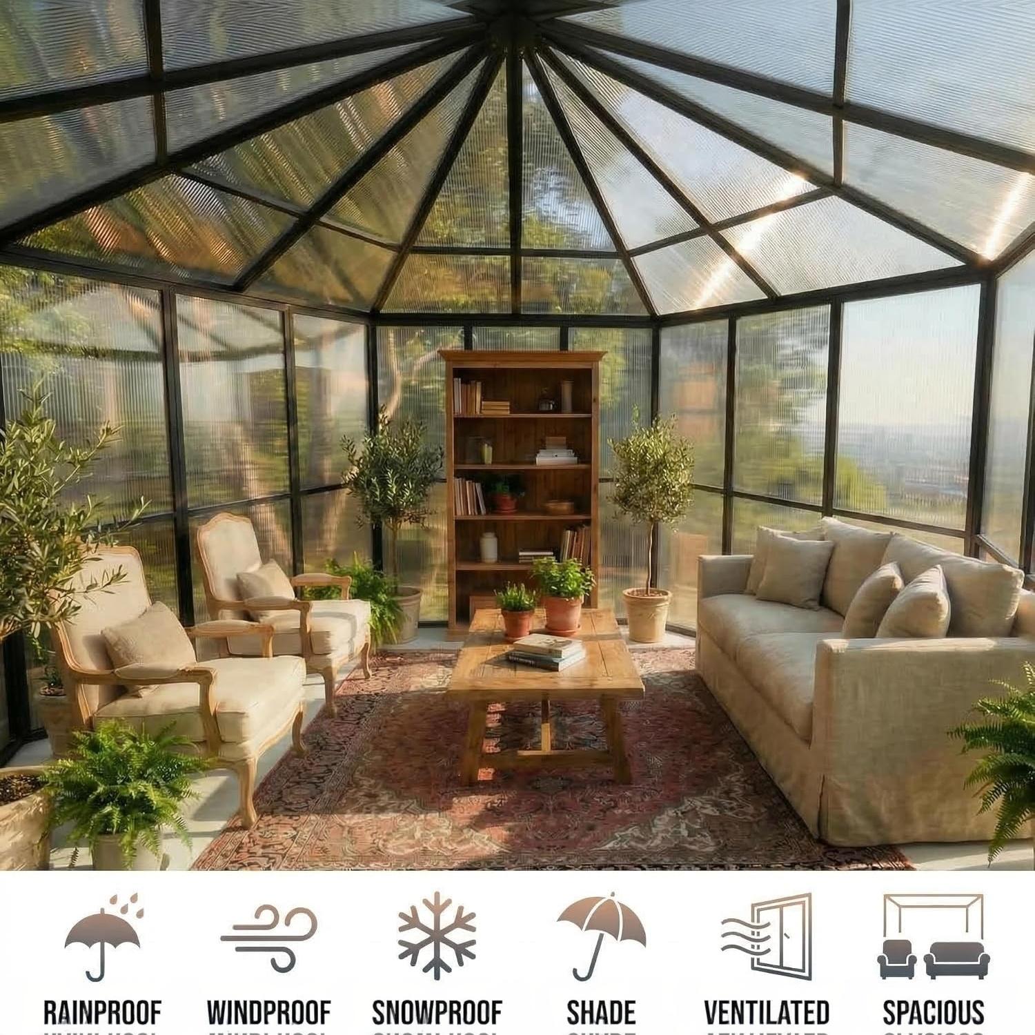 All-weather walk-in greenhouse for rain wind snow shade and ventilation