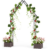 Garvee Sturdy 94" Metal Garden Arbor Arch with 2 Large Planter Boxes – Weather-Resistant Trellis for Climbing Plants – Outdoor Decorative Pergola for Lawn, Patio, Yard – Color: Black