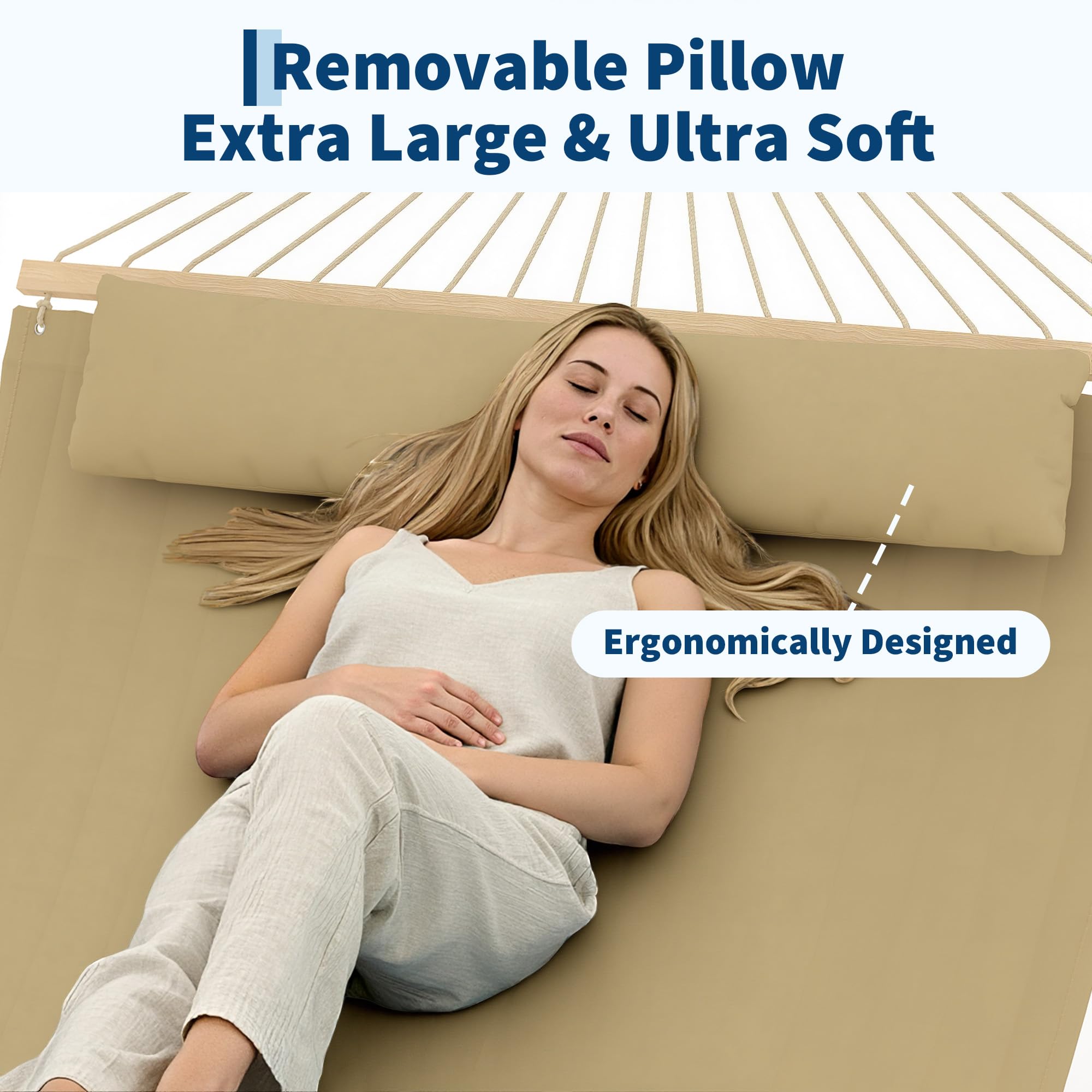 Brown yellow hammock with detachable pillow and hanging chain hardware
