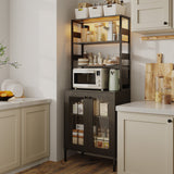 Garvee 67" Tall Kitchen Pantry Bar Cabinet with Tempered Glass Doors, LED Lights and Power Outlets, Black - Black