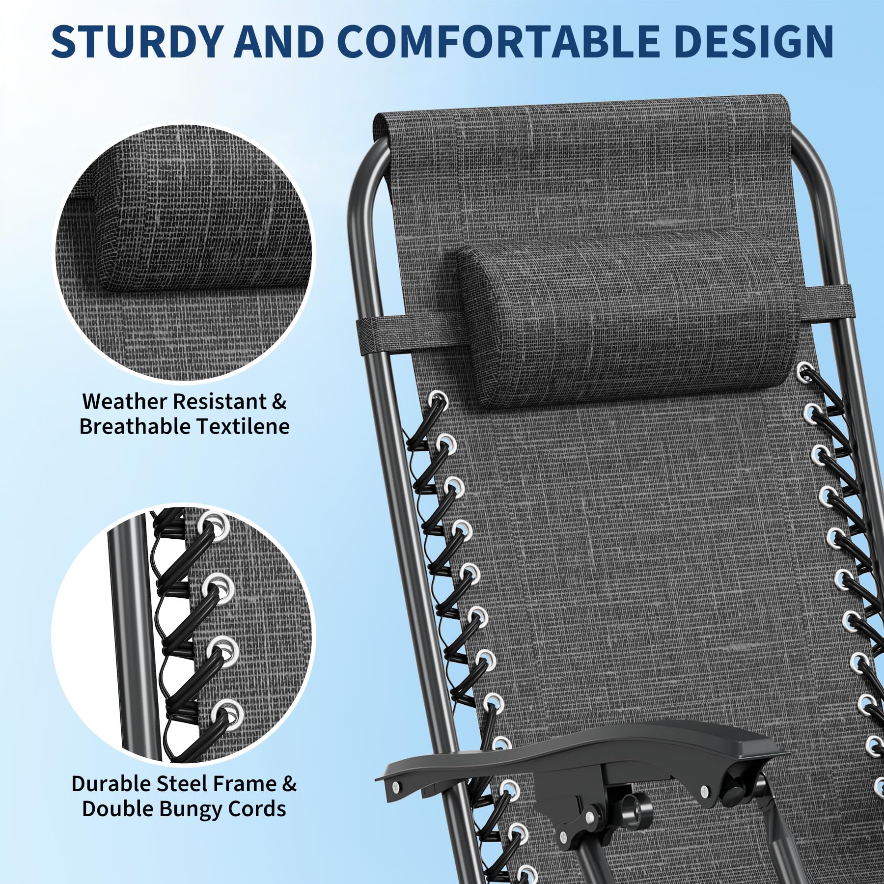 gray patio lounge chair upgraded ring lock reclining system