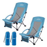 Garvee High Back Folding Beach Chairs 2 Pcs for Adults – Lightweight, Portable, Extra Wide Seats, Padded Armrests, Cup Holders, Storage Pockets – Perfect for Camping, Picnics, Festivals, Travel – Blue Mesh Fabric, Set of 2 - Blue/2 Pcs