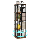 Garvee Space-Saving 4-Tier Rotating Bookcase – 54'' Tall Freestanding Spinning Bookshelf, 360° Corner Storage Tower with Industrial Metal Frame, Vertical Rack for Living Room, Bedroom, Study – Brown - Brown