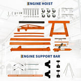 Garvee 2 Ton Folding Hydraulic Engine Hoist with 59" Load Leveler – 4400 lbs Heavy Duty Cherry Picker Crane – 6 Swivel Wheels, 1100 lbs Engine Support Bar, Adjustable Boom – Garage, Workshop, Warehouse – Orange