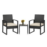 Garvee 3-Piece PE Rattan Patio Bar Set – Tempered Glass Table & 2 Chairs – Weather-Resistant Outdoor Bistro Furniture – Modern Wicker Conversation Set for Garden, Balcony, Backyard – Black Rattan + Neutral-White Inspired Style Style Cushion - Black Rattan + Red Cushion