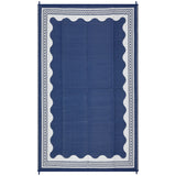 Garvee Waterproof Reversible Outdoor Rug – Large Modern Scalloped Plastic Straw Mat – UV Resistant, Collapsible, Easy Clean – Patio, RV, Camping, Beach – Navy Blue/White, 10x14ft (305x427cm), USA - Navy Blue & White