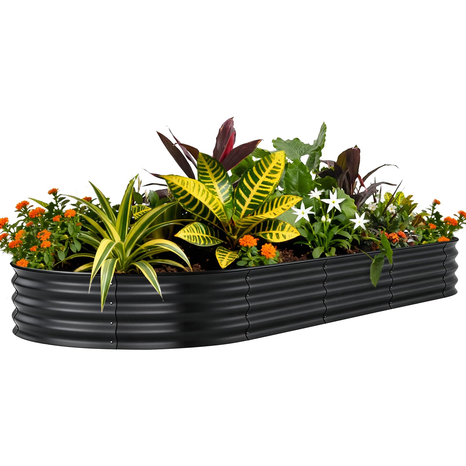 Garvee Rust-Resistant Galvanized Steel Raised Garden Bed - Deep Oval Outdoor Planter Box - Easy Assembly, Anti-Cut Strip - Ideal for Vegetables & Flowers - Size: 240x120x30cm, Color: Gray with anti-cut strip
