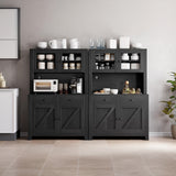 Garvee Freestanding Tall Kitchen Pantry Cabinet with Microwave Stand – Storage Hutch with 2 Drawers, 4 Doors, Adjustable Shelves – Dining Room Buffet Cupboard – Black - Black