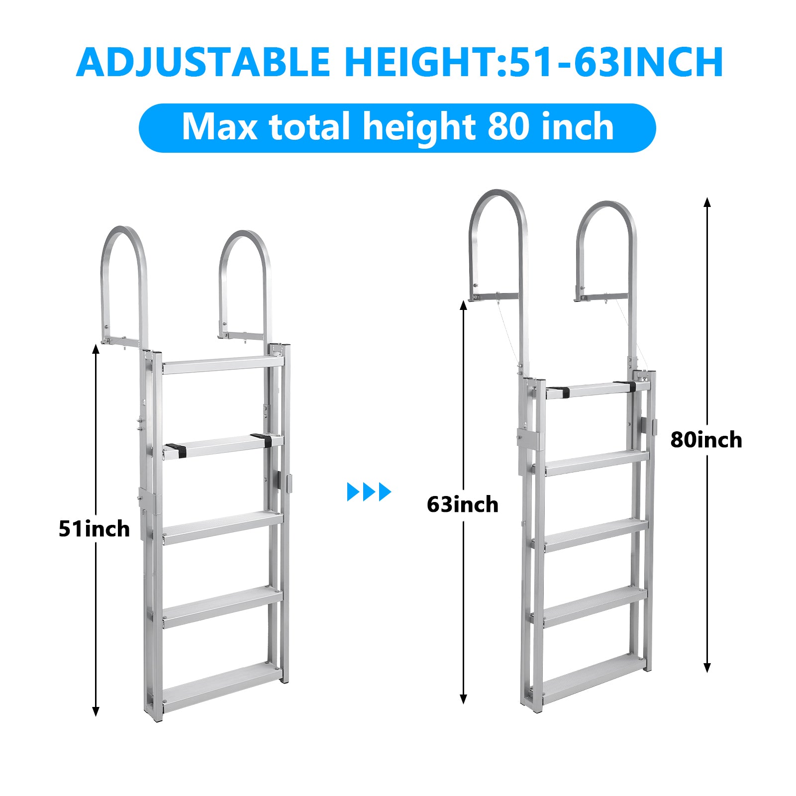 Garvee telescopic dock ladder adjustable height 51 to 63 inches